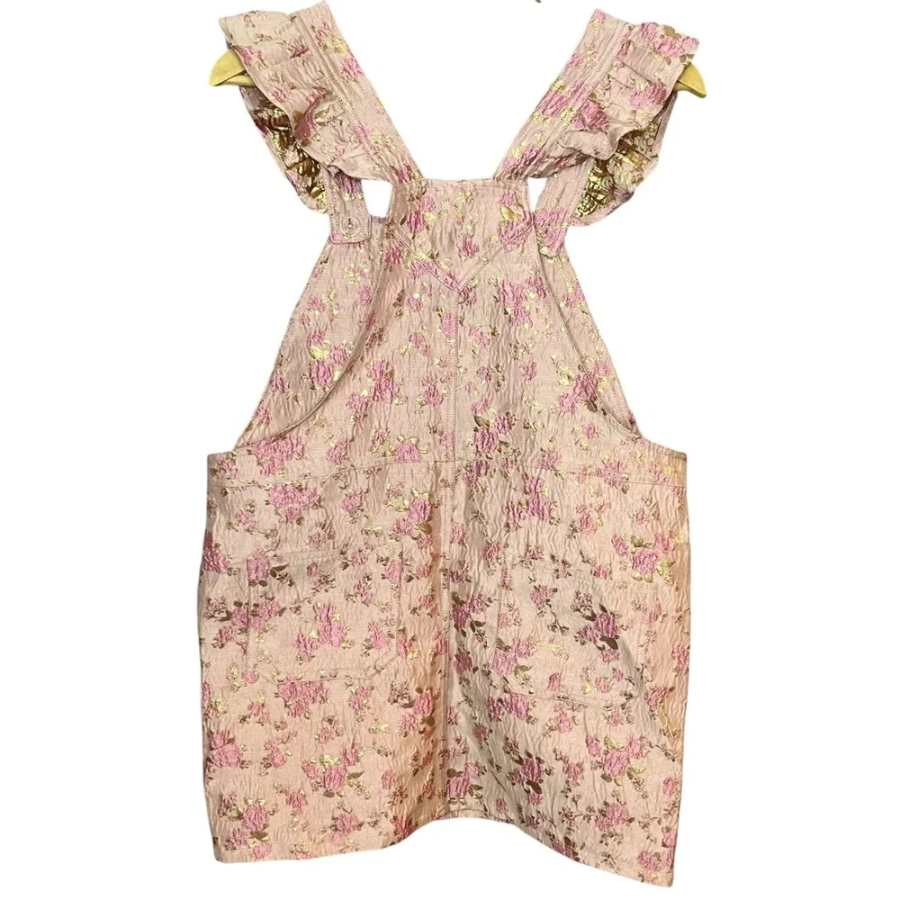 Storia Pink Metallic Floral‎ Ruffle Overalls NWT Size Medium